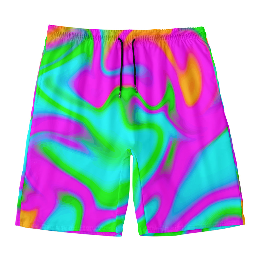 Holographic Neon Liquid Trippy Print Men's Swim Trunks