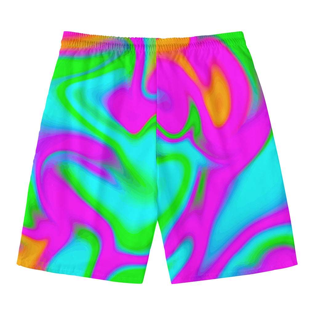 Holographic Neon Liquid Trippy Print Men's Swim Trunks