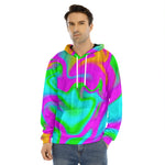 Holographic Neon Liquid Trippy Print Men's Velvet Pullover Hoodie