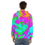Holographic Neon Liquid Trippy Print Men's Velvet Pullover Hoodie