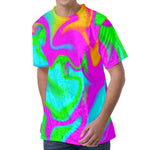 Holographic Neon Liquid Trippy Print Men's Velvet T-Shirt