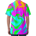 Holographic Neon Liquid Trippy Print Men's Velvet T-Shirt