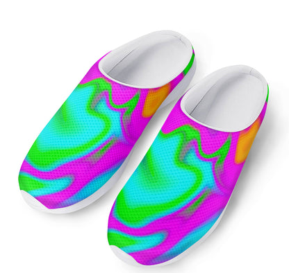 Holographic Neon Liquid Trippy Print Mesh Casual Shoes