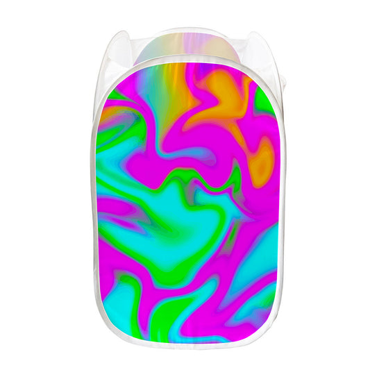 Holographic Neon Liquid Trippy Print Mesh Laundry Hamper