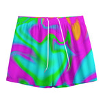 Holographic Neon Liquid Trippy Print Mesh Shorts