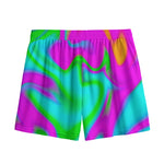 Holographic Neon Liquid Trippy Print Mesh Shorts