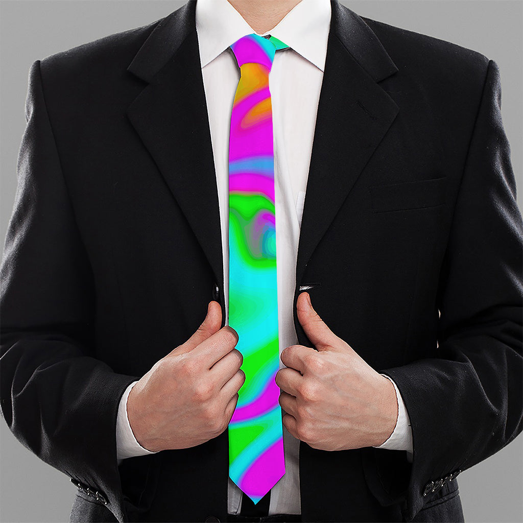 Holographic Neon Liquid Trippy Print Necktie