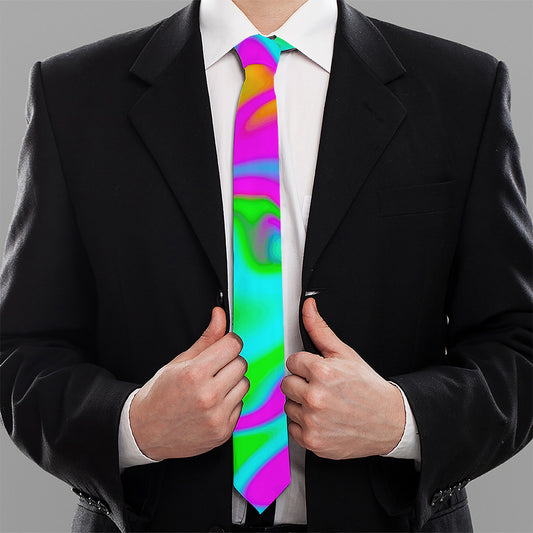 Holographic Neon Liquid Trippy Print Necktie