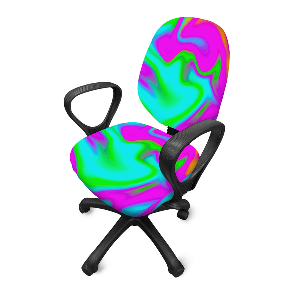 Holographic Neon Liquid Trippy Print Office Chair Cover