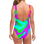 Holographic Neon Liquid Trippy Print One Piece Swimsuit