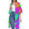 Holographic Neon Liquid Trippy Print Open Front Beach Cover Up