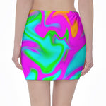Holographic Neon Liquid Trippy Print Pencil Mini Skirt