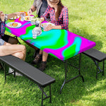 Holographic Neon Liquid Trippy Print Picnic Table Cover