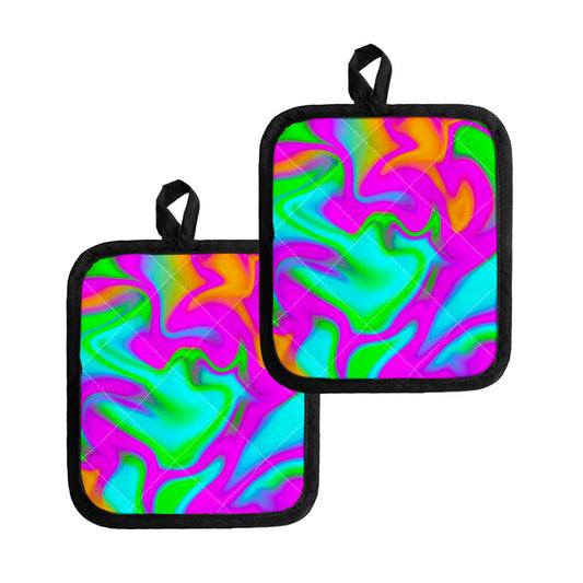 Holographic Neon Liquid Trippy Print Pot Holders