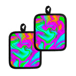 Holographic Neon Liquid Trippy Print Pot Holders