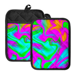 Holographic Neon Liquid Trippy Print Pot Holders With Pocket
