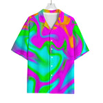 Holographic Neon Liquid Trippy Print Rayon Hawaiian Shirt
