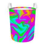 Holographic Neon Liquid Trippy Print Round Laundry Basket