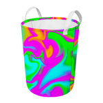 Holographic Neon Liquid Trippy Print Round Laundry Basket