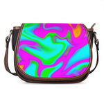 Holographic Neon Liquid Trippy Print Saddle Bag
