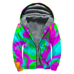 Holographic Neon Liquid Trippy Print Sherpa Lined Zip Up Hoodie