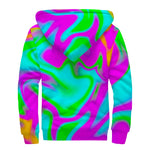 Holographic Neon Liquid Trippy Print Sherpa Lined Zip Up Hoodie