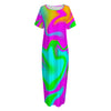 Holographic Neon Liquid Trippy Print Short Sleeve Long Nightdress