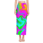 Holographic Neon Liquid Trippy Print Side Slit Maxi Skirt