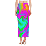 Holographic Neon Liquid Trippy Print Side Slit Maxi Skirt