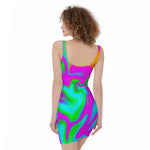 Holographic Neon Liquid Trippy Print Sleeveless Bodycon Dress