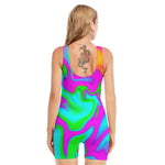 Holographic Neon Liquid Trippy Print Sleeveless One Piece Swimsuit