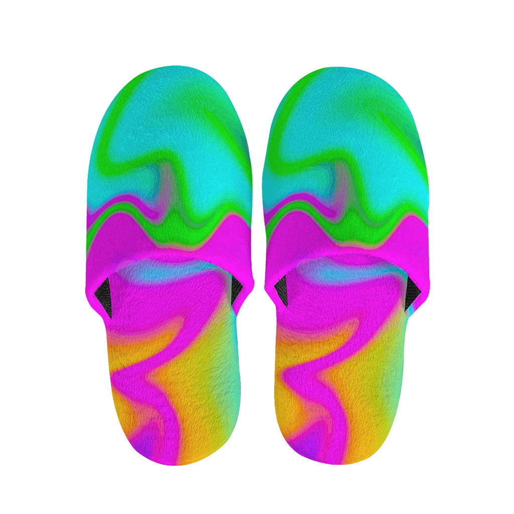 Holographic Neon Liquid Trippy Print Slippers