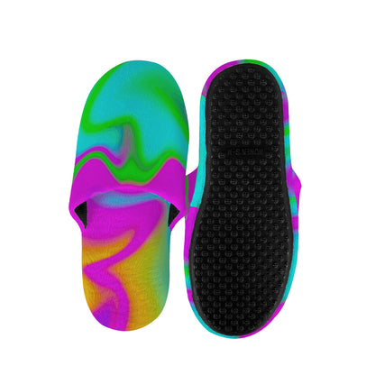 Holographic Neon Liquid Trippy Print Slippers