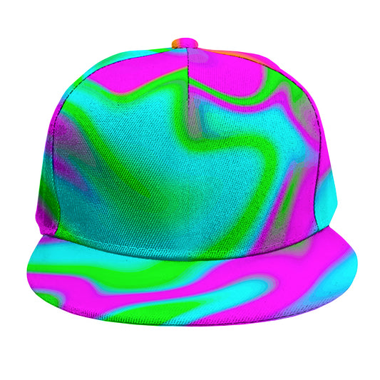 Holographic Neon Liquid Trippy Print Snapback Cap
