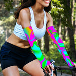 Holographic Neon Liquid Trippy Print Sun Protection Arm Sleeves