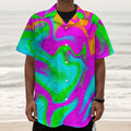Holographic Neon Liquid Trippy Print Textured Short Sleeve Shirt
