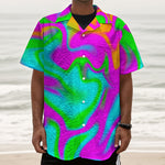 Holographic Neon Liquid Trippy Print Textured Short Sleeve Shirt