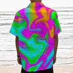 Holographic Neon Liquid Trippy Print Textured Short Sleeve Shirt