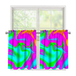 Holographic Neon Liquid Trippy Print Tier Curtains