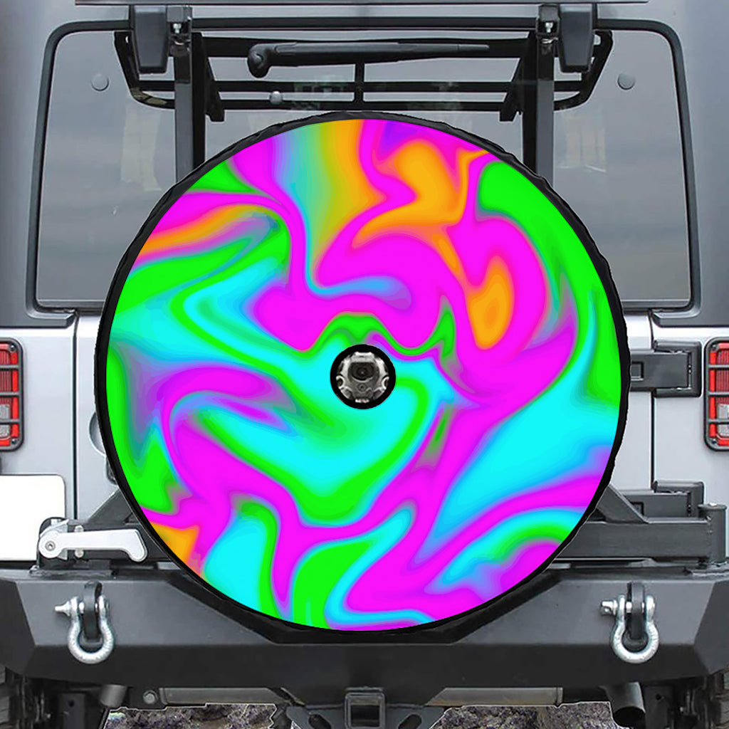 Holographic Neon Liquid Trippy Print Tire Cover With Camera Hole