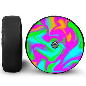 Holographic Neon Liquid Trippy Print Tire Cover With Camera Hole