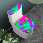 Holographic Neon Liquid Trippy Print Toilet Lid And Tank Cover Set