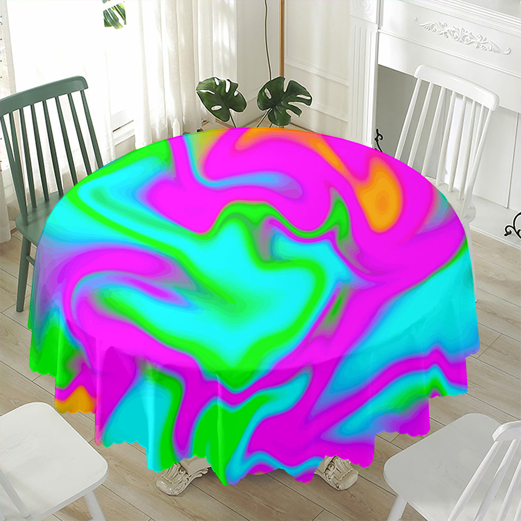 Holographic Neon Liquid Trippy Print Waterproof Round Tablecloth