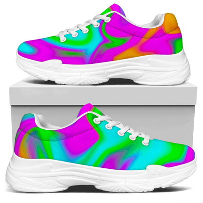 Holographic Neon Liquid Trippy Print White Chunky Shoes