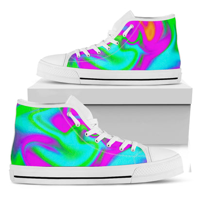 Holographic Neon Liquid Trippy Print White High Top Sneakers