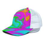 Holographic Neon Liquid Trippy Print White Mesh Trucker Cap