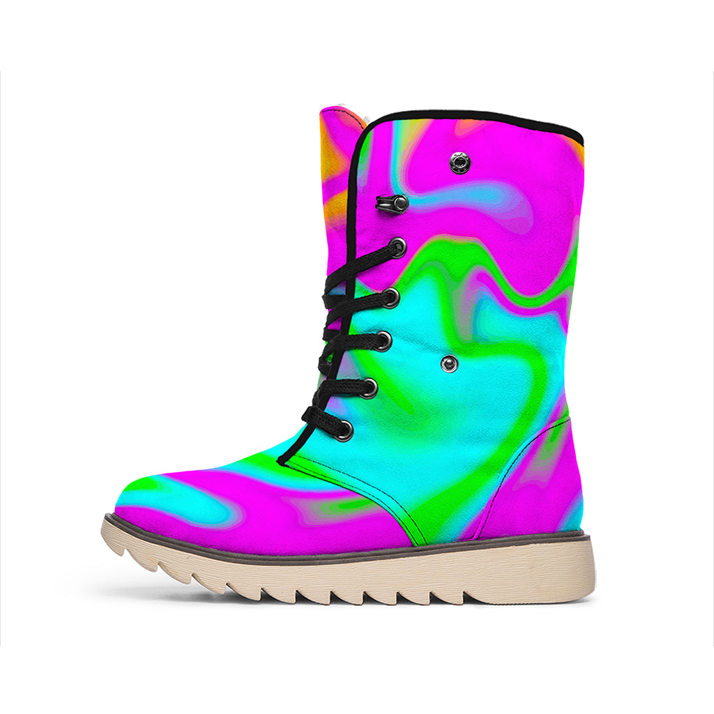 Holographic Neon Liquid Trippy Print Winter Boots