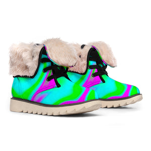 Holographic Neon Liquid Trippy Print Winter Boots