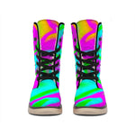 Holographic Neon Liquid Trippy Print Winter Boots