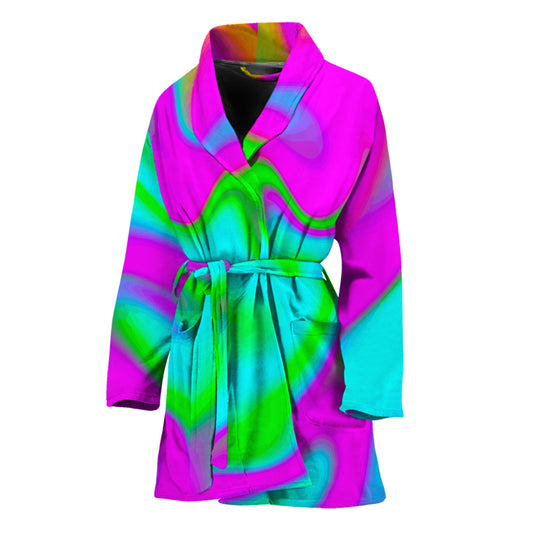 Holographic Neon Liquid Trippy Print Women's Bathrobe